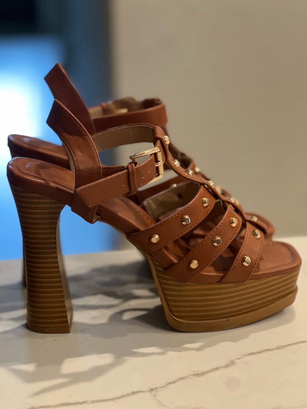 Brown Studded Platform Sandal Heels - Women Shoe Dazzle